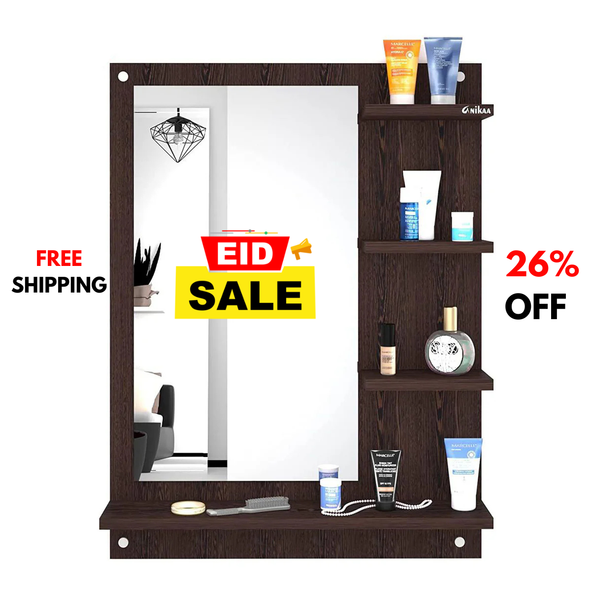 Wall Mounted Dressing Table Mirror & Shelf